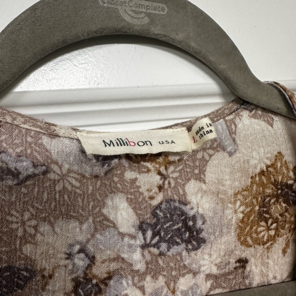 ANTHROPOLOGIE Millibon Brown and Tan 3/4 Sleeve Buttoned Blouse. EUC SIZE LARGE - Picture 3 of 3
